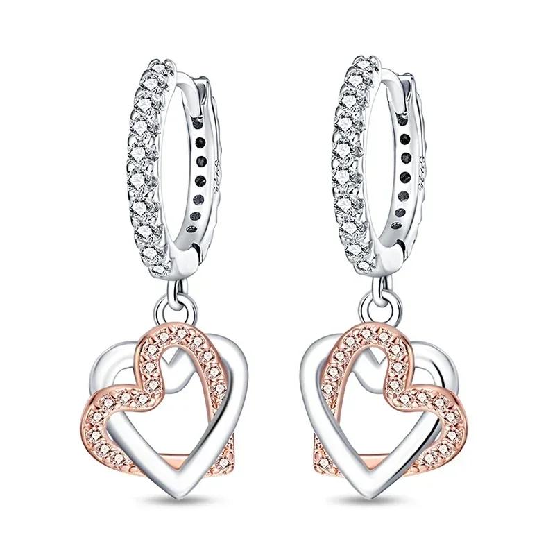 925 Silver Love Feather Moon Star Heart Earrings Fit Original Charms Hoop for Women Girls Stud Earring Jewelry Gifts