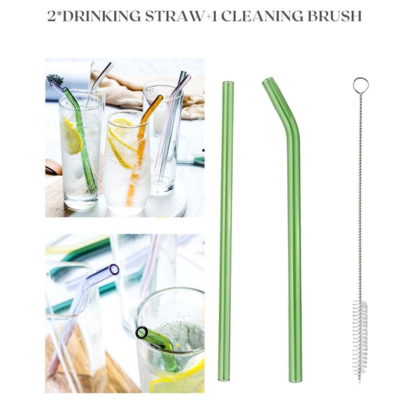 3/4Pcs Colorful Glass Drinking Straw Cocktail Milk Tea Straight Curved Eco-friendly Reusable Heat Resistant With Cleaning Brush
