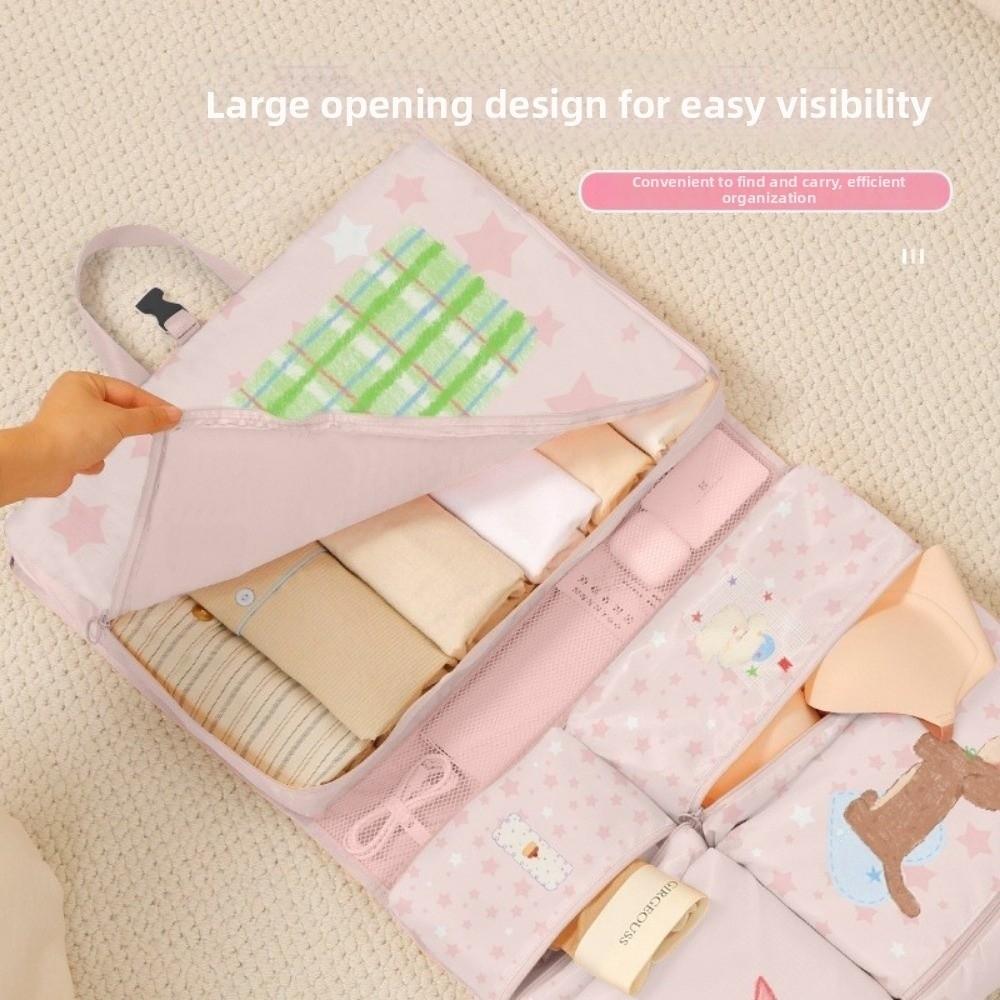 Foldable Design 7in1 Travel Handbag Washable Waterproof Luggage Storage Bag Space Saving Cartoon Pattern Clothes Packing Cube