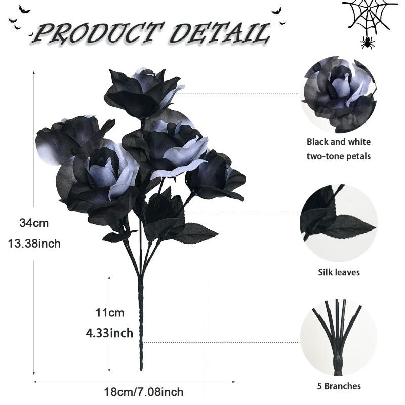Gothic-style Black White Rose Artificial Flowers Halloween Party Home Decoration Fake Floral Advertising Photo Background Props