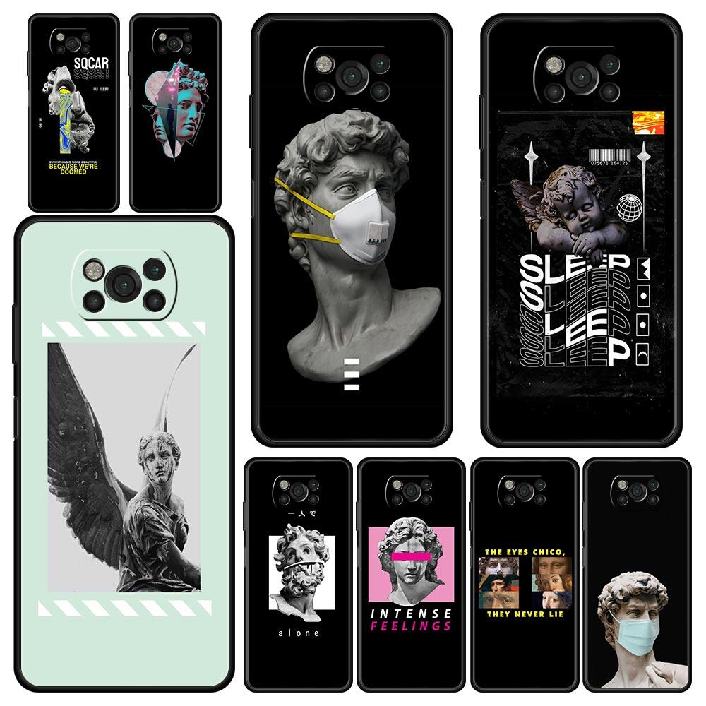 Cartoon Statue Abstract Art Phone Case Cover for Xiaomi Poco F7 Ultra F6 F5 F4 F3 X6 X5 X4 X3 NFC C51 C55 M4 GT Soft TPU Shell