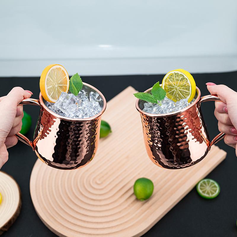 8 Stück Cocktail-Weinglas Moscow Mule Becher Edelstahl Gehämmert Kupferbeschichtet Bierbecher Kaffee Barwerkzeuge Trinkgeschirr für Ramadan