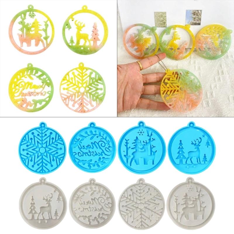 4pcs Silicone Mold for Keyring Pendant Christmas Theme Keychain Ornaments Moulds Stylish Key Chain Accessory Molds