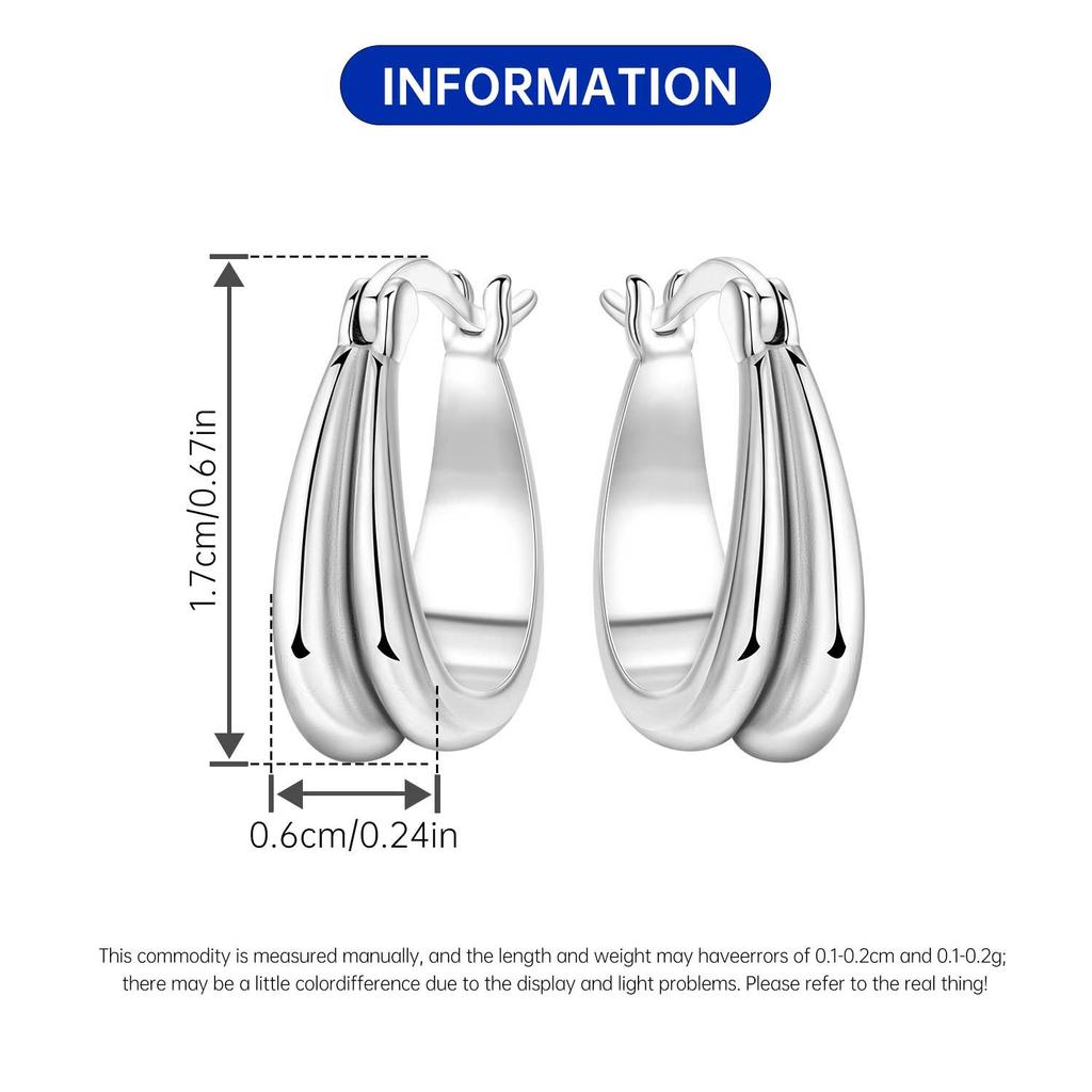 Hot Sale Trendy Fashion Jewelry Copper Alloy Silver Plated Zircon Double Layer Smooth Teardrop Hoop Earrings Women Daily Wear