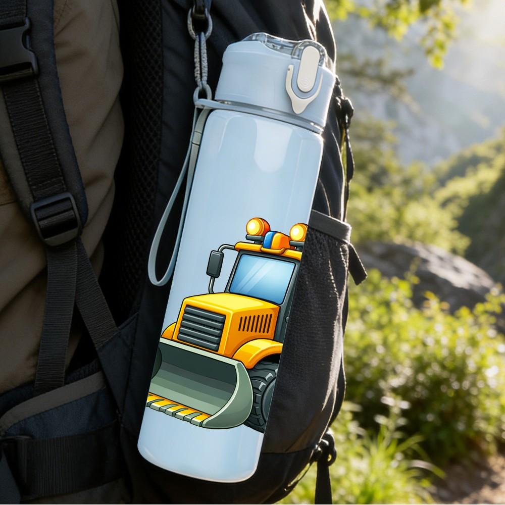 1PC Yellow Excavator Construction Truck 750ml Color Plastic Sports Water Bottle Leakproof Flip Straw Lid Suitable for Sports Office Home Use