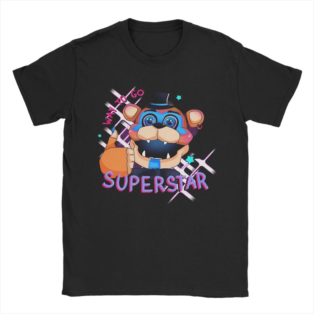 FNAF At Freddys T Shirts for Men Pure Cotton Humor T-Shirt Crewneck Tees Short Sleeve Tops Plus Size
