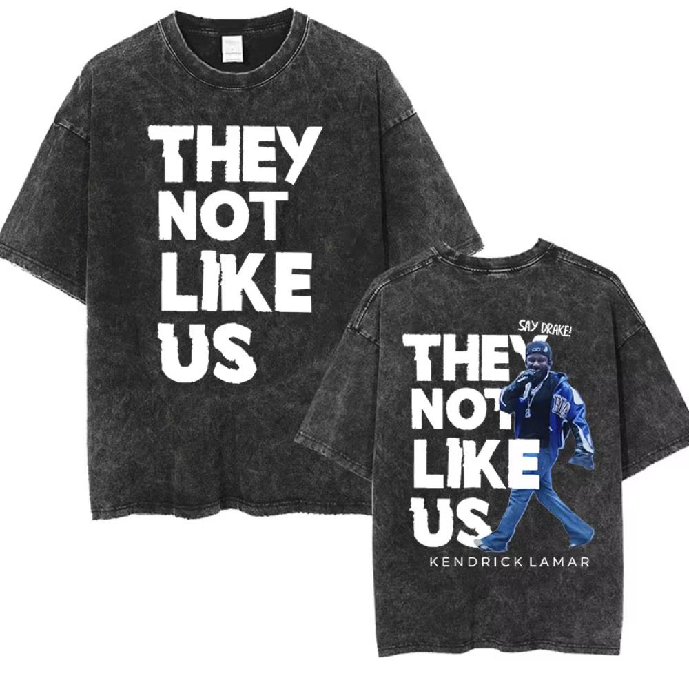 Kendrick Lamar They Not Like Us Tour Merch TShirt Mens Vintage Washed Short Sleeve T Shirts Hip Hop Gothic Cotton T Shirt