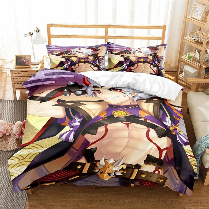 Genshin Impact Anime Arataki Ltto Bedding Sets Exquisite Bed Supplies Set Duvet Cover Bed Comforter Set Luxury Birthday Gift