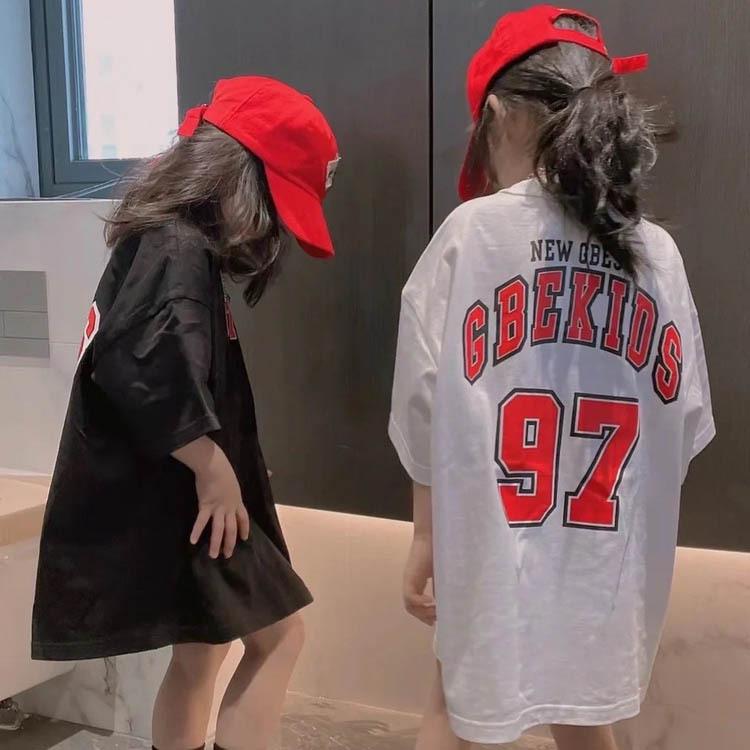 Girls' Mid-Length Summer Dress: Trendy Loose Fit Top and T-Shirt Skirt Combo for Kids