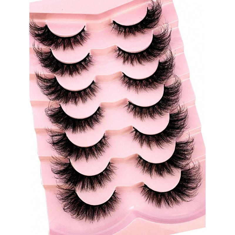 7 Pairs Lashes Faux 3D Fluffy Mink Eyelashes Cat Eye Eyelashes Natural False Eyelashes Volumized Eyelash Extension Makeup Tools Fake Lashes