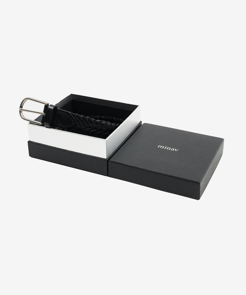 MINAV Weaving Real Leather Belt [Black]
