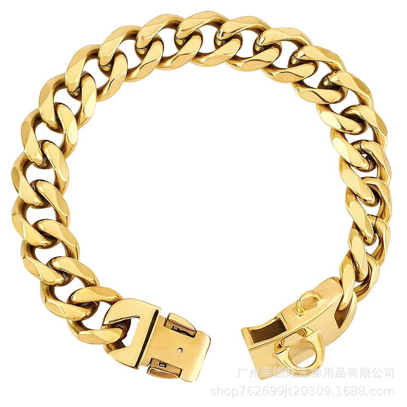 Gold 19mm Sechskant Titanstahl Hundehalsband & Leinen Set