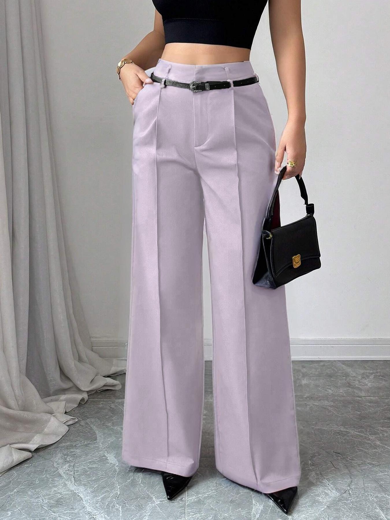 

Loose and versatile, summer drape, slimming wide-leg trousers, women s formal wear, high-end straight drape, high-waisted casual trousers XXL（151-165） лаванда фіолетовий колір