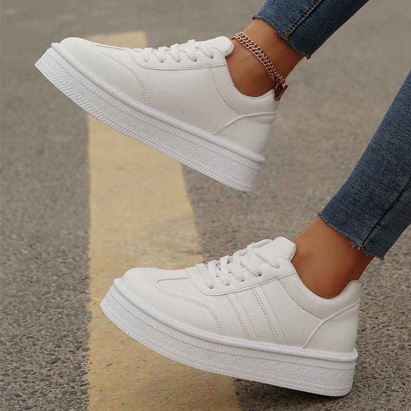 Fashion 2025 White Platform Sports Shoes Women Autumn Winter Striped Lace Up Sneakers for Woman Sewing Pu Leather Vulcanize Shoes Mujer