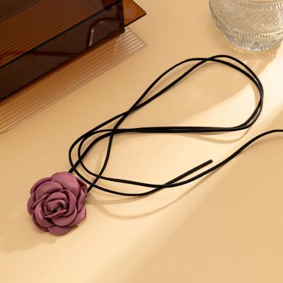Flower Necklace Long Tassel Solid Color Soft Fabric Rose Choker Elegant Dress-Up Exquisite Neck Wear Collar Clothing Accessories Women Gift