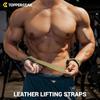 TOPPERGEAR Genuine Leather Wrist Strap with Enhanced Grip and Pads for Deadlifts and Pull-Ups (Green)
