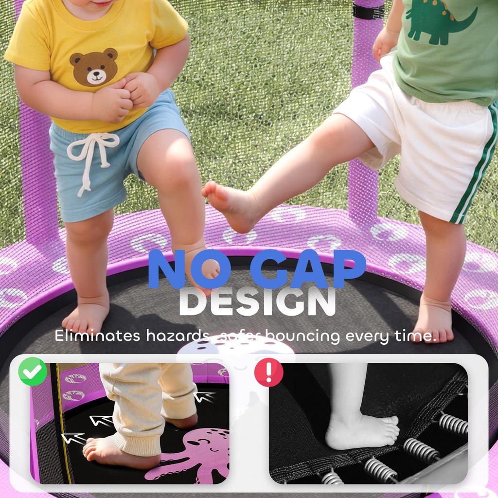 4.6ft Toddler Trampoline W/ Safety Enclosure Net, for Indoor Outdoor Use, Ages 3-6 Years, Purple