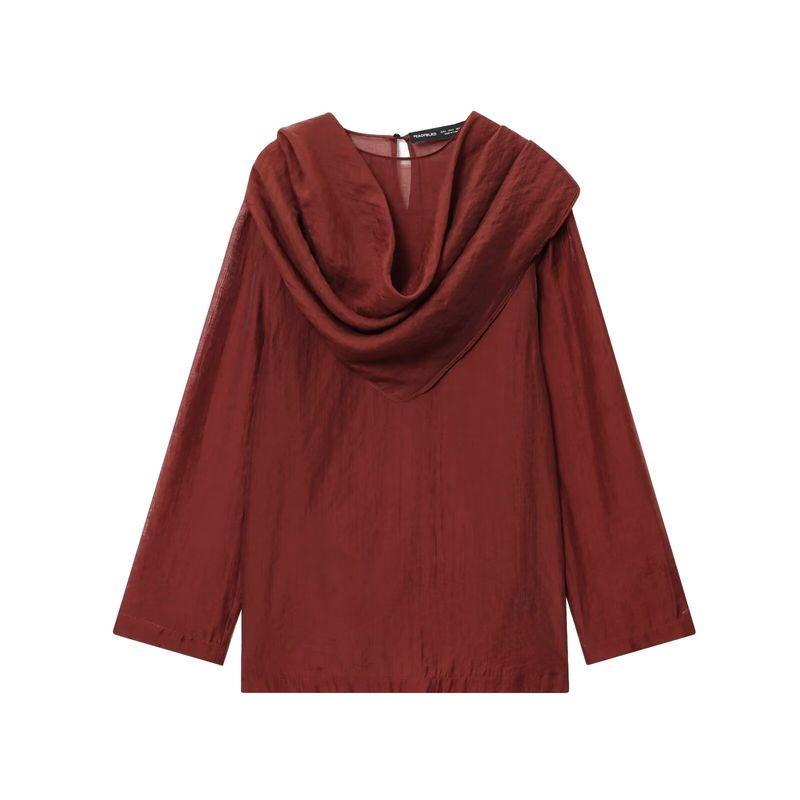

Kaslead New Women clothes Western Style Fashion Long sleeve Drape Scarf Decoration Shirts 8850207 701 Red L