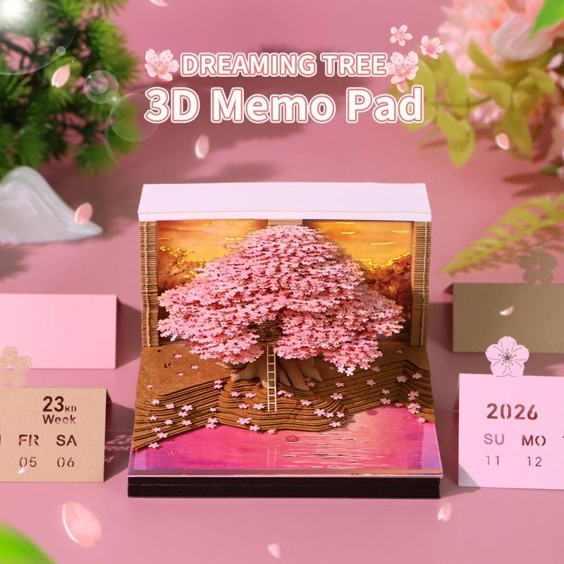 Time Piece Kalender 2026 Schreibtischkalender mit LED-Licht 3D Abreißkalender Papierschnitzkunst Notizblock Geschenk Weihnachten