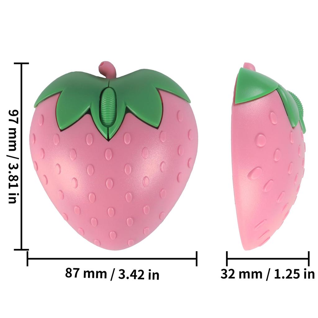 Wireless Dual-Mode Strawberry Shape 3D Wireless Mouse, 2-Mode Support, Quiet, Wireless, Bluetooth, 3-Button, Cartoon, Slim, Cute, Compatible with