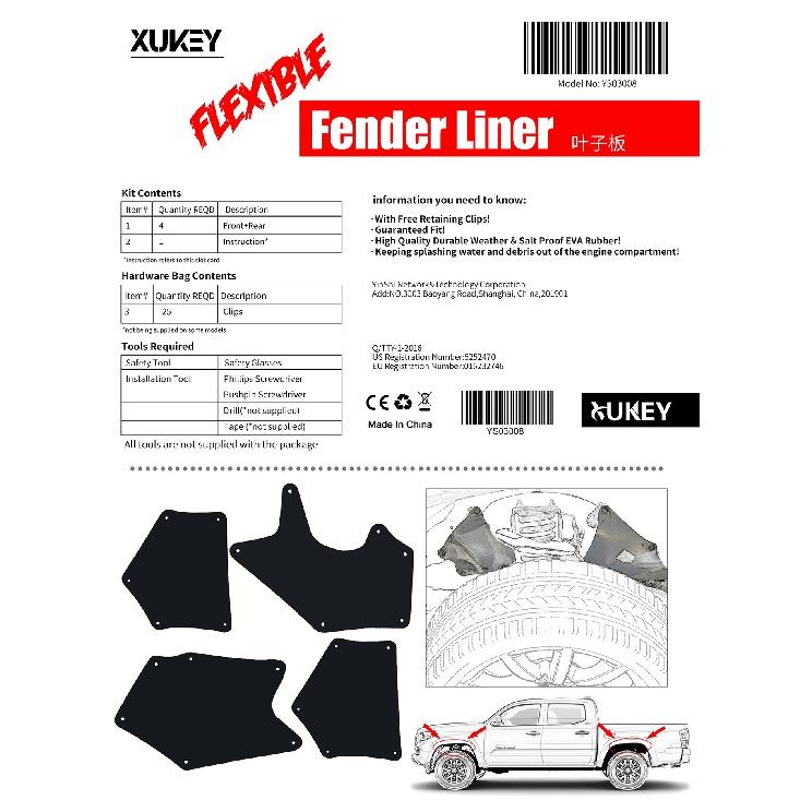 Fender Liners Splash Shield for Toyota Tundra Sequoia 2007- Apron Seal Mud Flaps Mudflaps Mudguards Guards Clips Retainer
