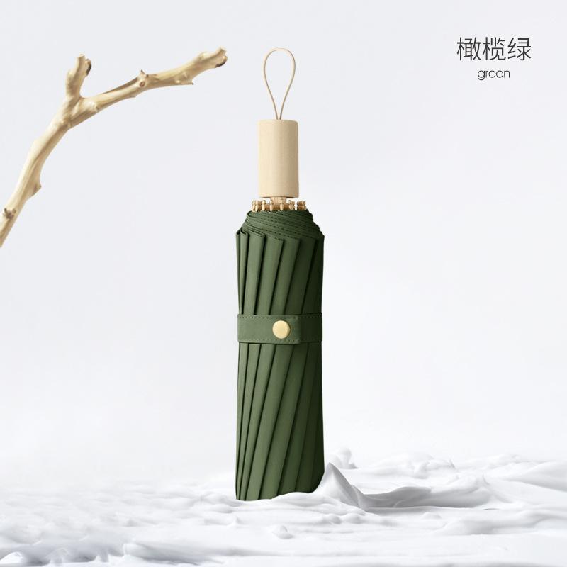 Retro Wind Umbrella Log Handle Vinyl Thickened Sun Umbrella Sunshade Sunscreen UV Protection Dual-purpose Folding