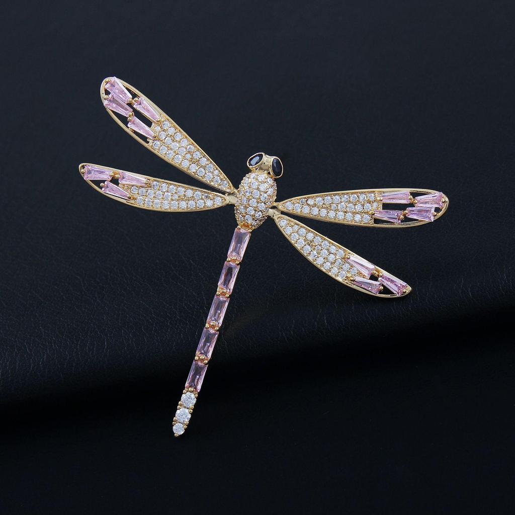 Elegant Dragonfly Brooch for Women - Gold-Plated, Zircon-Studded, Luxurious Accessory.