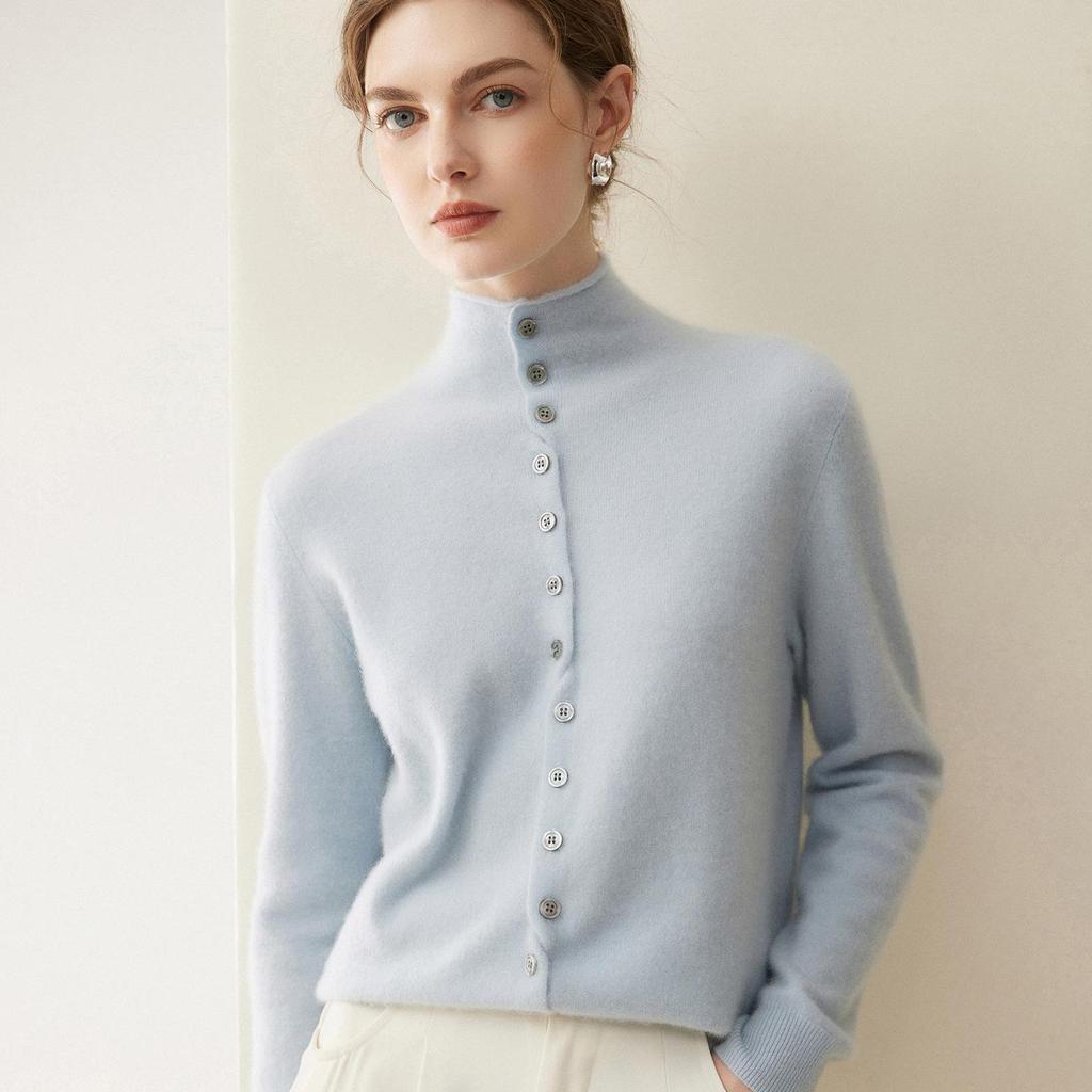 Women's Pure Cashmere Single-Breasted Sweater - Winter 2026, Solid Color, Gentle Style, Loose Fit, Slimming Design