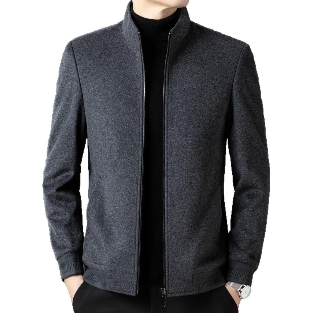 Men's Stand Collar Wool Jacket - Short, Thick, Warm Autumn/Winter Coat