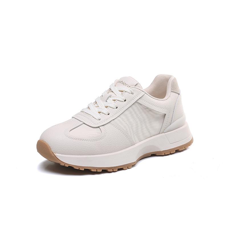Korean Version 2026 Autumn New Ins Solid Color Forrest Gump Shoes Women's Cowhide Thick-soled Mesh Internet Celebrities with the Same Network Tide