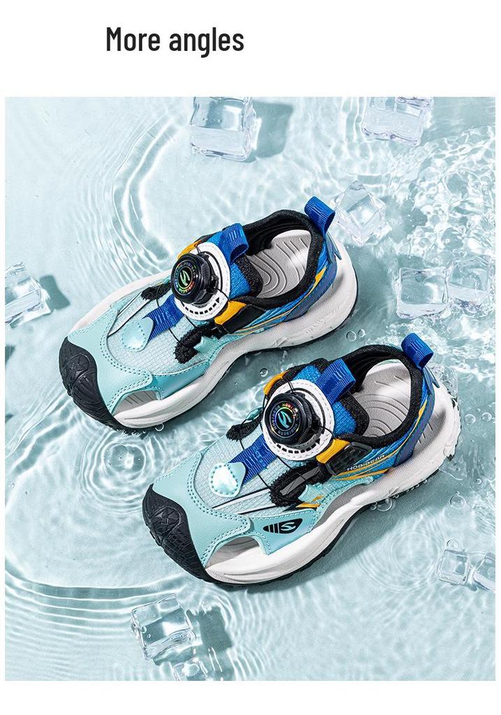 Happy Bear Kids' Sandals: Summer Closed-Toe with Rotating Button - Wear-Resistant Beach Shoes for Boys & Girls