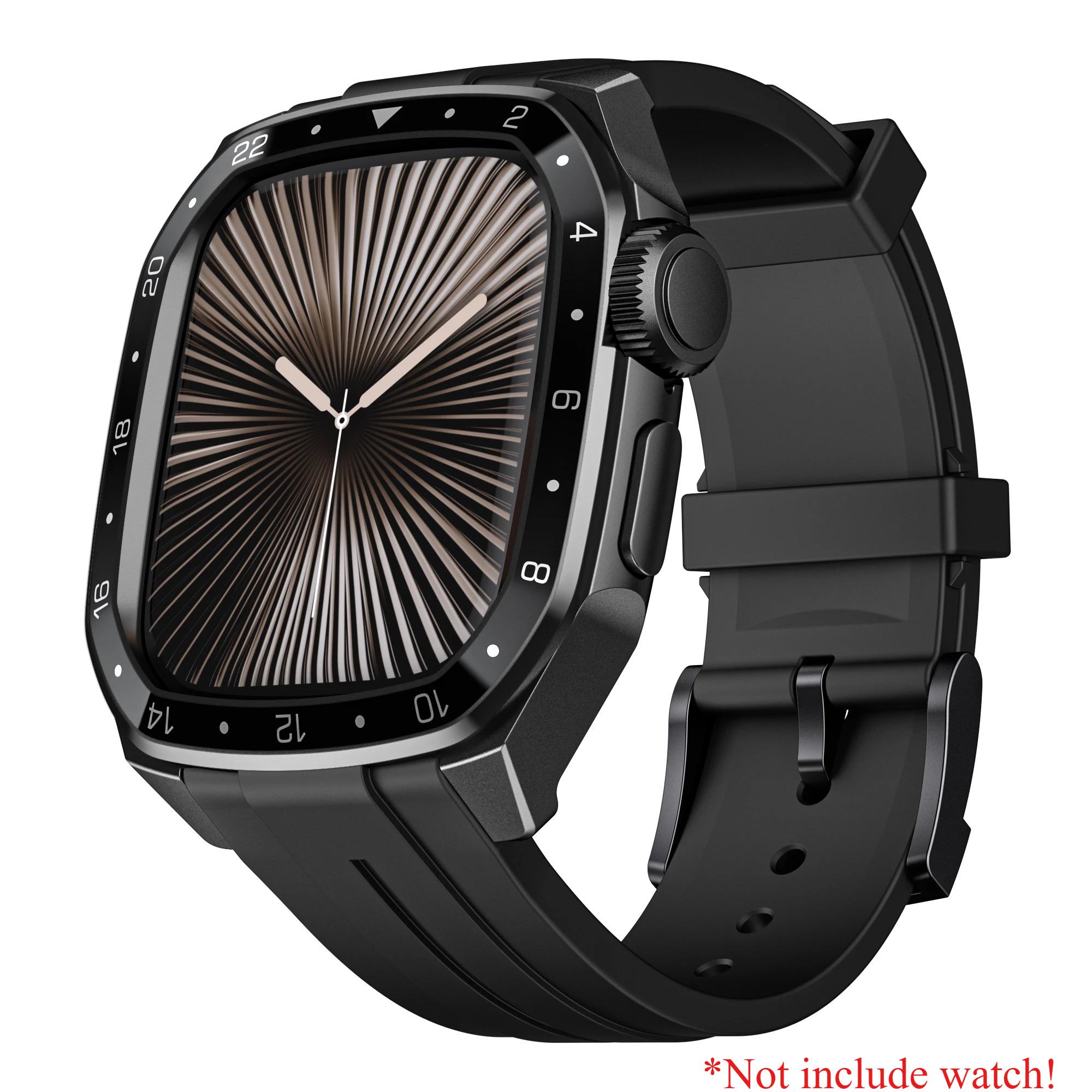 

Luxury Modification Kit For Apple Watch 11 46mm Stainless Steel Case For Iwatch Series10 46mm Metal Case Rubber Band Diy Mod Kit For iwatch 10 46mm