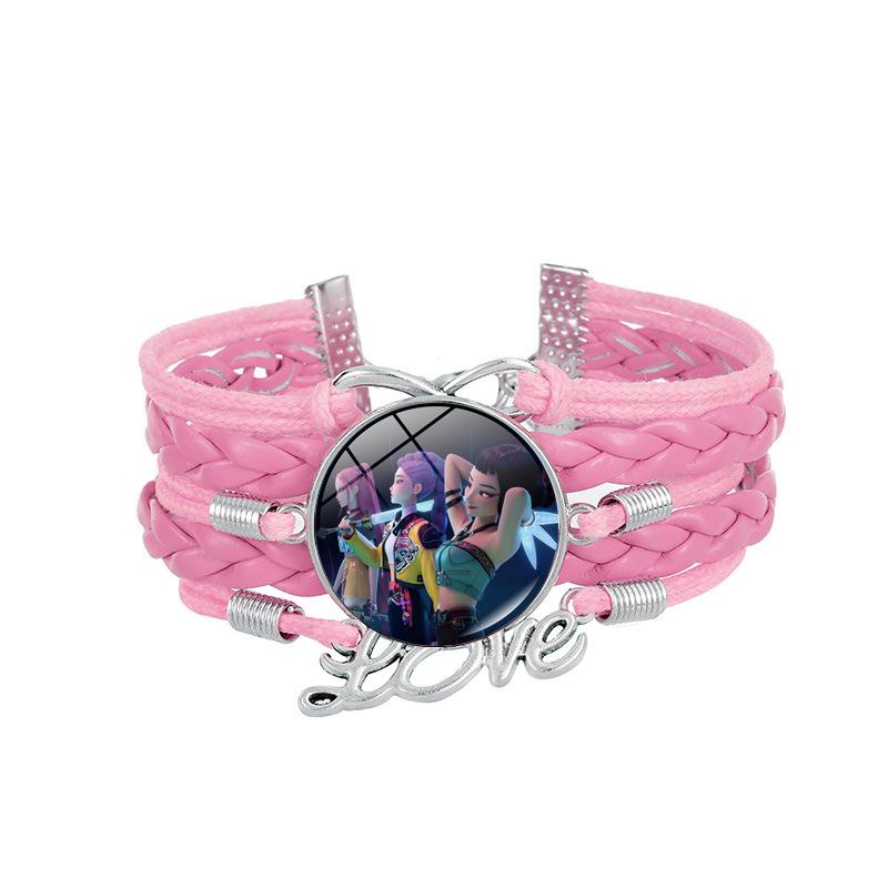 1Pc Demon Hunters KPOP Cartoon Time Gem Bracelet, Leather Braided Blue Multi Layer