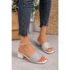 Women's European American Fashion One Strap Rhinestone High Heel Chunky Heel Slide Sandals