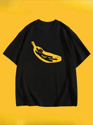 Creative Cat Banana Pattern Printed Summer Women's T-shirt Top Short Sleeve Round Neck Casual Women's Summer Clothing