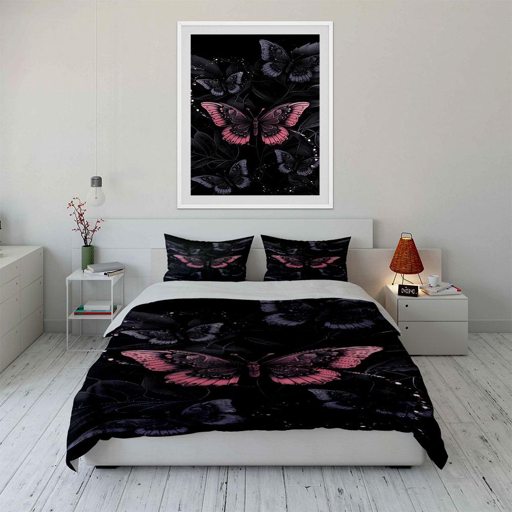 Pink and purple butterflies. Bedding sets Duvet cover sets Duvet covers Pillowcases(1*Duvet Cover 2*Pillowcases without duvet insert)