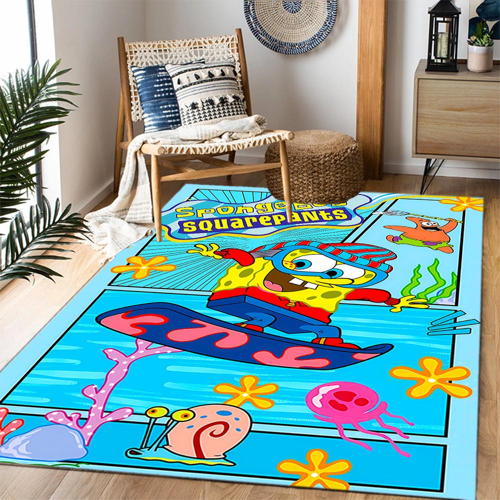 Happy Spongebob Happiness Themed Anti-Slip Rugs - Polyester Home Decor, Suitable for Bedrooms, Living Rooms, Doorways, Studios, and Decorations