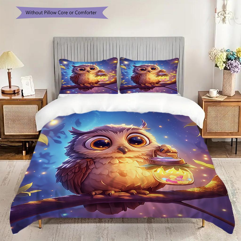 Owl Pattern Bedding Quilt Set Quilt Cover Pillowcase Home Decoration Birthday Gift (1 * duvet cover + 2 * pillowcase, without core)
