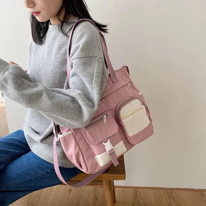 Ulzzng college style antique sense of art and art versatile girl student contrasting color large capacity shoulder bag