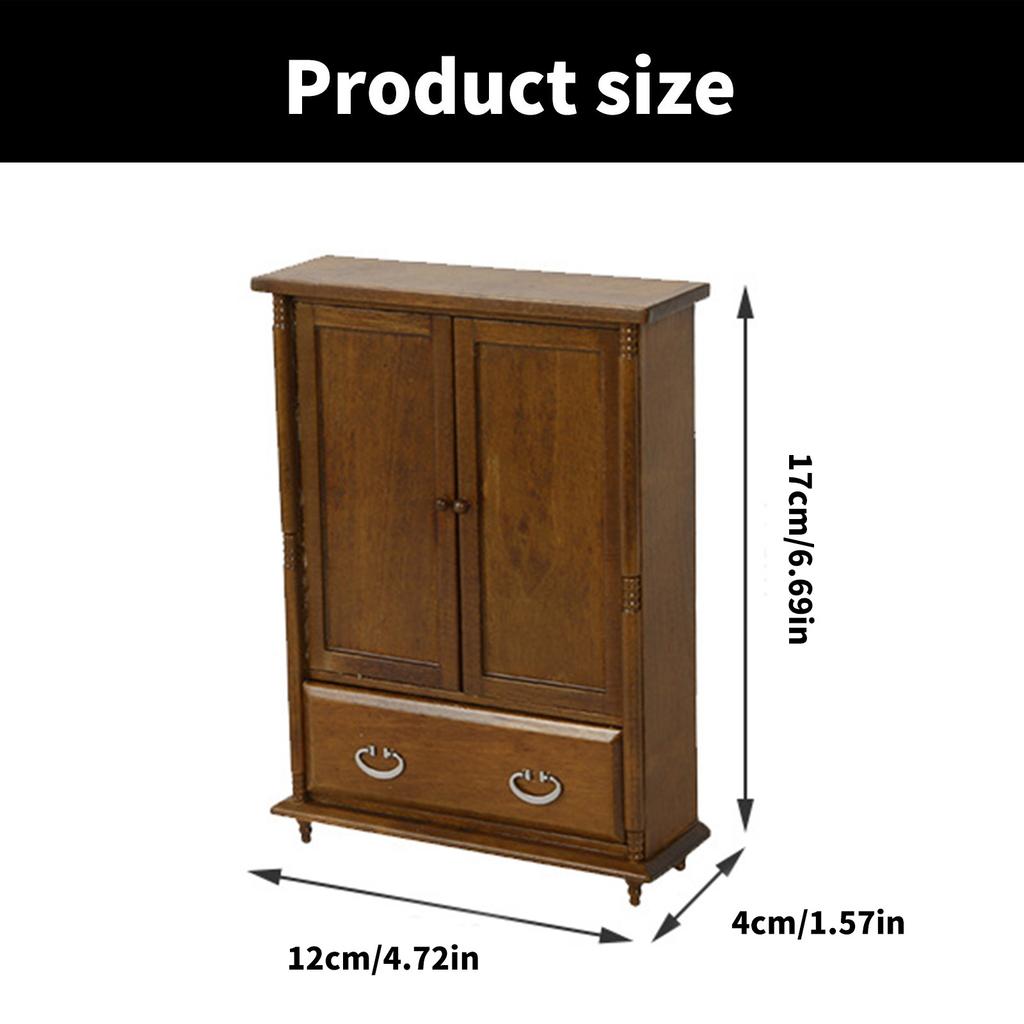 1/12 Dollhouses Furniture Wood Wardrobe with Functional Door and Drawer for Interactive Fun Children Collectible Toy