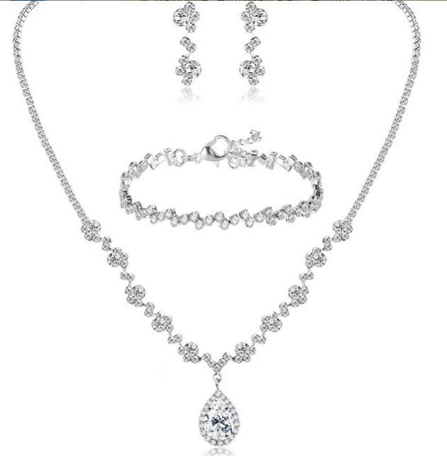 Bridal Party Jewelry Set With Zircon Water Drop Necklace Earrings And Bracelet For Weddings