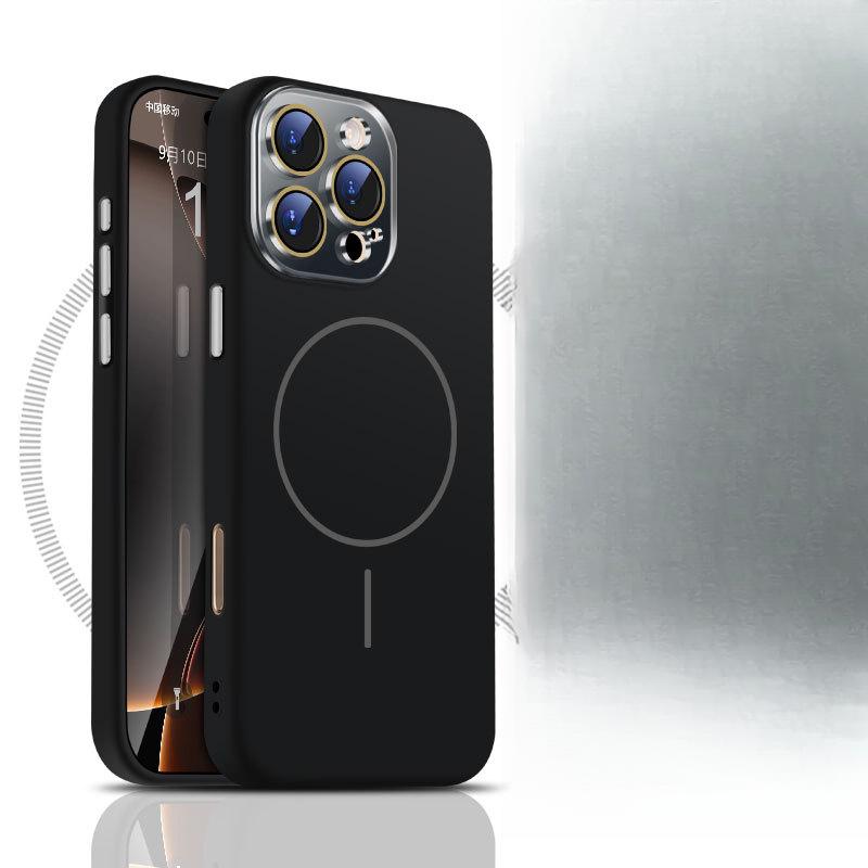 

Подходит для Apple 16 Тонкий Круг Сильная Магнитная Адсорбция Чехол для Телефона 14 Жидкий Силикон с Ощущением Кожи Кристальная Линза IPhone 15 iPhone 11 чёрный