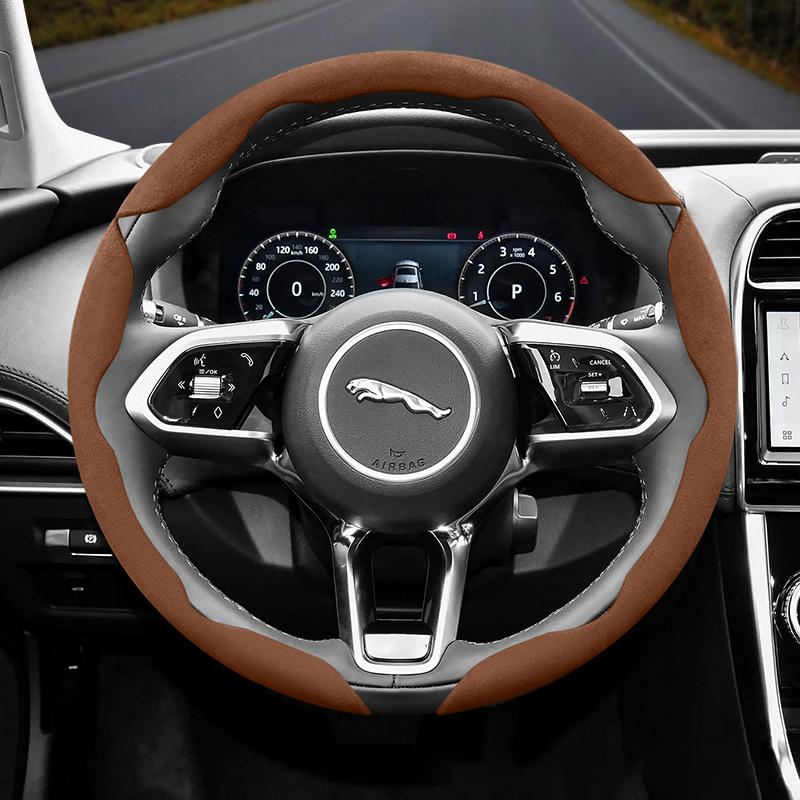 vcxja9 Suitable for Jaguar Anti-Slip Buckle Segmented Suede Steering Wheel Cover Suitable for Xf X250 Xe E Pace F Xj I 