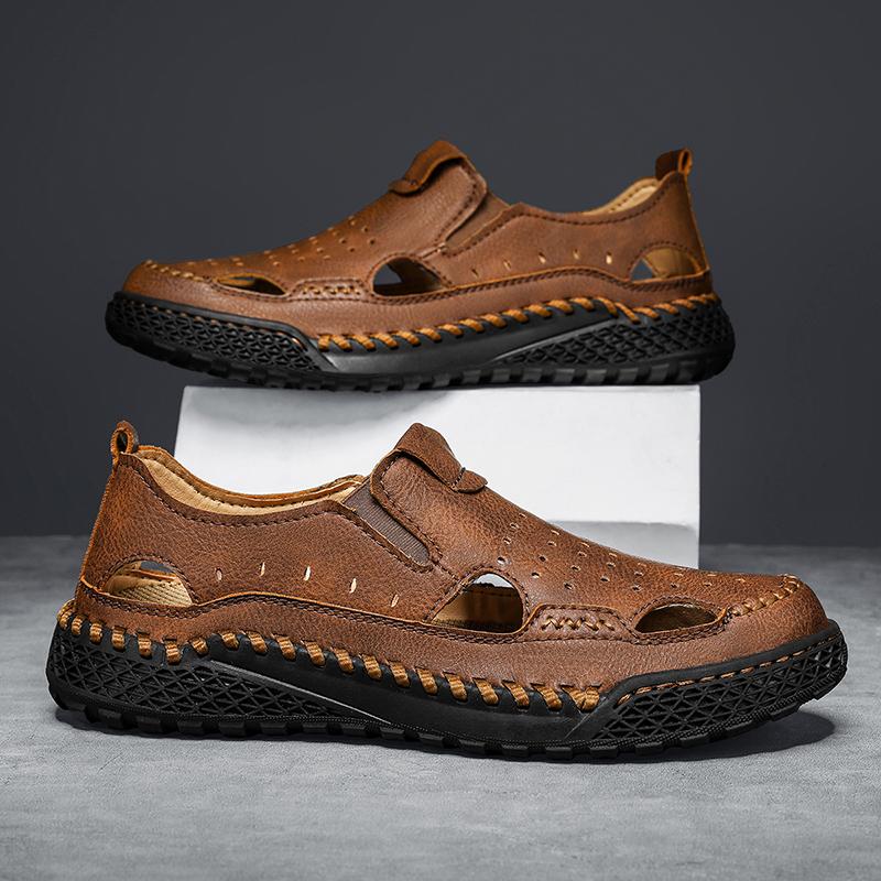 Retro Style Men's Summer Sandals Comfortable Man Sandals Leisure Walk Loafers Handmade Leather Casual Flats Stylish Beach Shoes