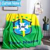 Custom Name Brazilian Football Emblem Flannel Blanket, Use for Birthday/Holiday Gift, Soft Blanket for Sofa/Bed/Camping/Office, Home Decor