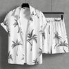 Ensemble Chemise à Manches Courtes et Short de Plage Imprimé Cocotier pour Homme Été Quotidien Chemise Décontractée pour Homme et Pantalon de Plage