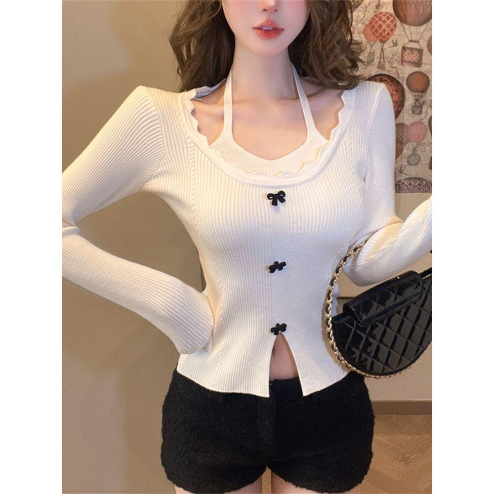 Schicker roter schulterfreier Neckholder-Strickpullover für Damen