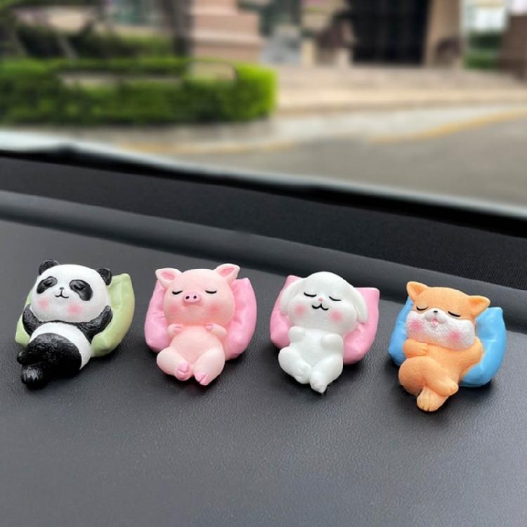 Enfeite de Decoração Animal de Desenho Animado Fofo Panda Dormindo Cachorro Porco Coelho Miniatura para Decoração de Mesa, Prateleiras ou Carro