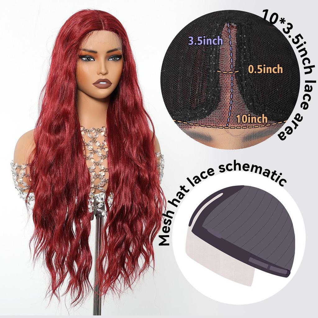 ALAN EATON Long Red Lace Front Wig Synthetic Wavy Curly Wigs for Black White Women Natural High Density Heat Resistant