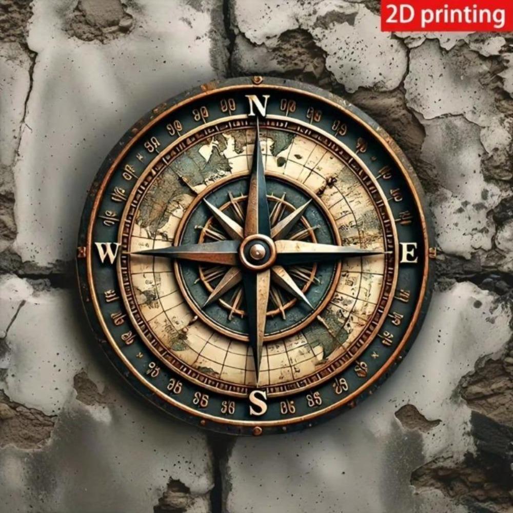 Iron Wall Art Vintage Compass Decor 8x8 Inch Home Bar Decoration